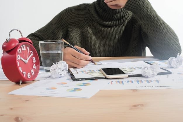 A person looking relieved and organized, sorting through their finances with a clear budget and a visual representation of their debt being reduced over time.