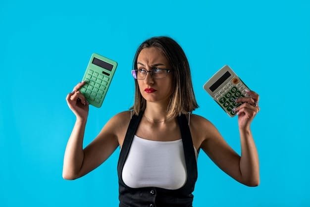 A confused person surrounded by rising price tags, holding a calculator, signifying the stress of budgeting during inflation.