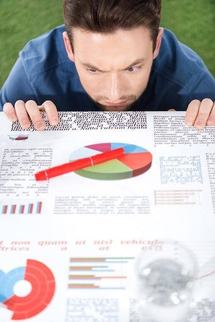 A person analyzing a whitepaper filled with red flags and inconsistencies, highlighting the importance of thorough research before investing in an ICO.